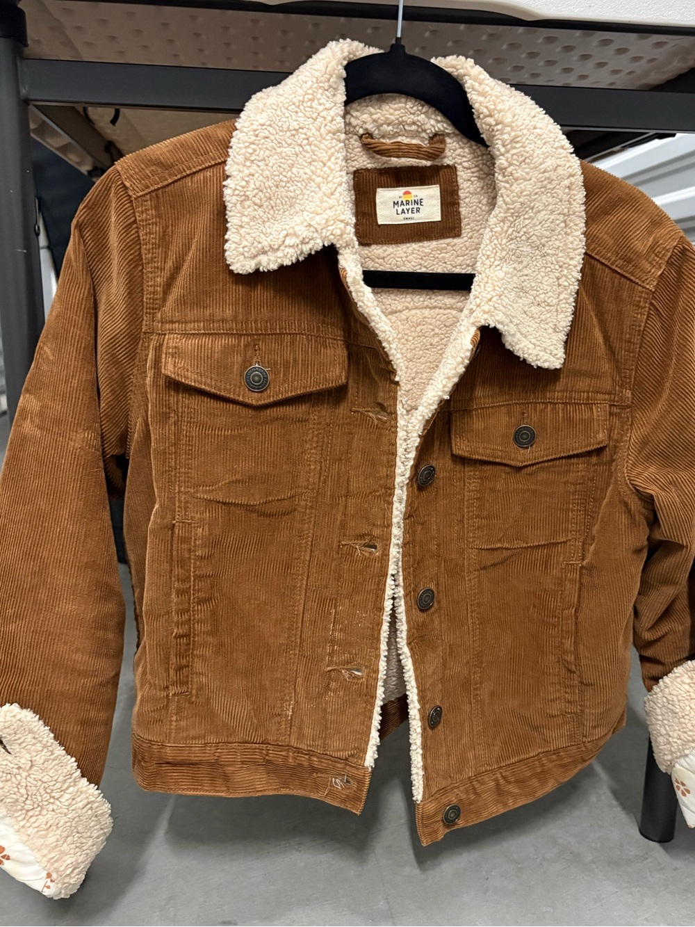 MARINE LAYER Brown Corduroy Sherpa Collar Trucker Jacket – Retro Style